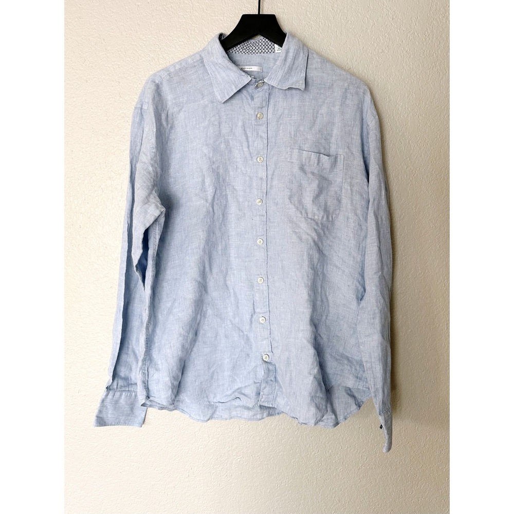 Carven Mens‎ 100% Linen Blue Long Sleeve Button Down Shirt Size 6 XXL Europe